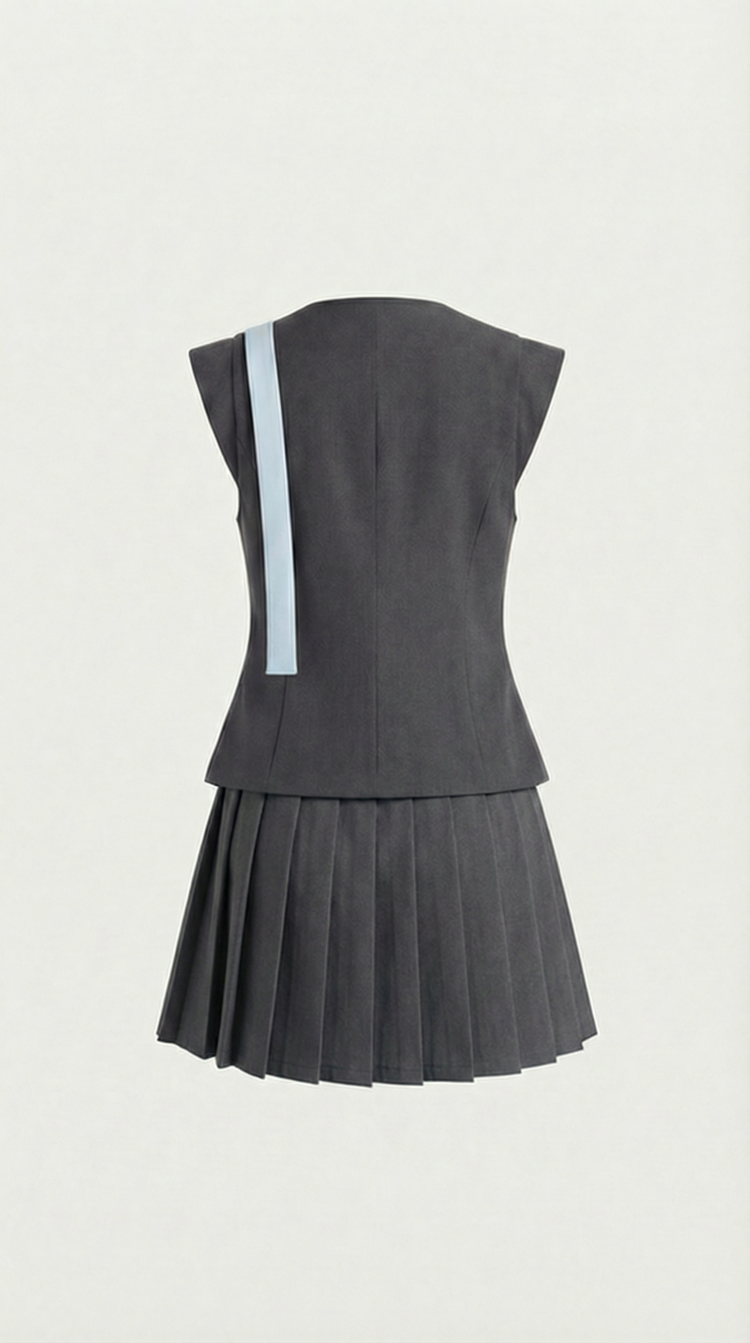 Kory - Asymmetric Vest & Pleated Skirt Set Grey