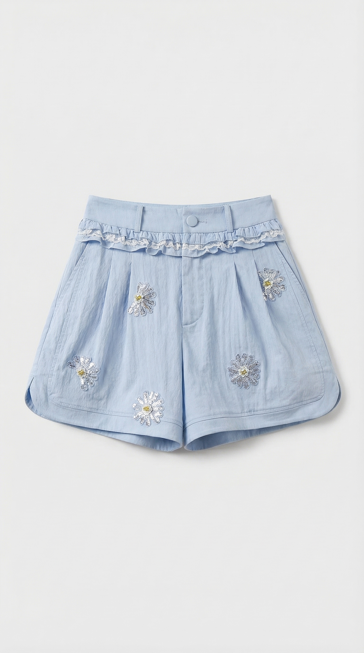 Vela - Embroidered Ruffle Shirt & Short Set
