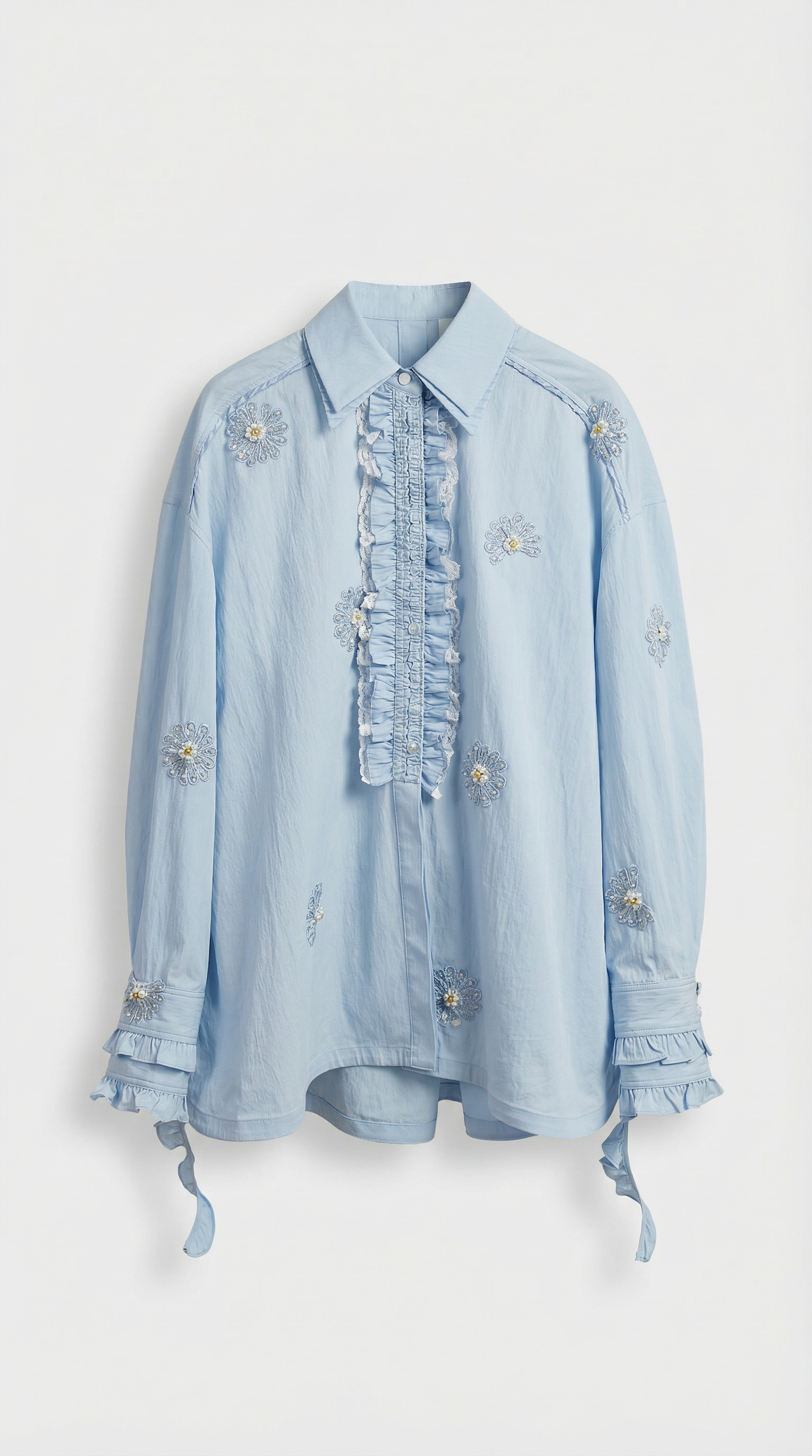 Vela - Embroidered Ruffle Shirt & Short Set
