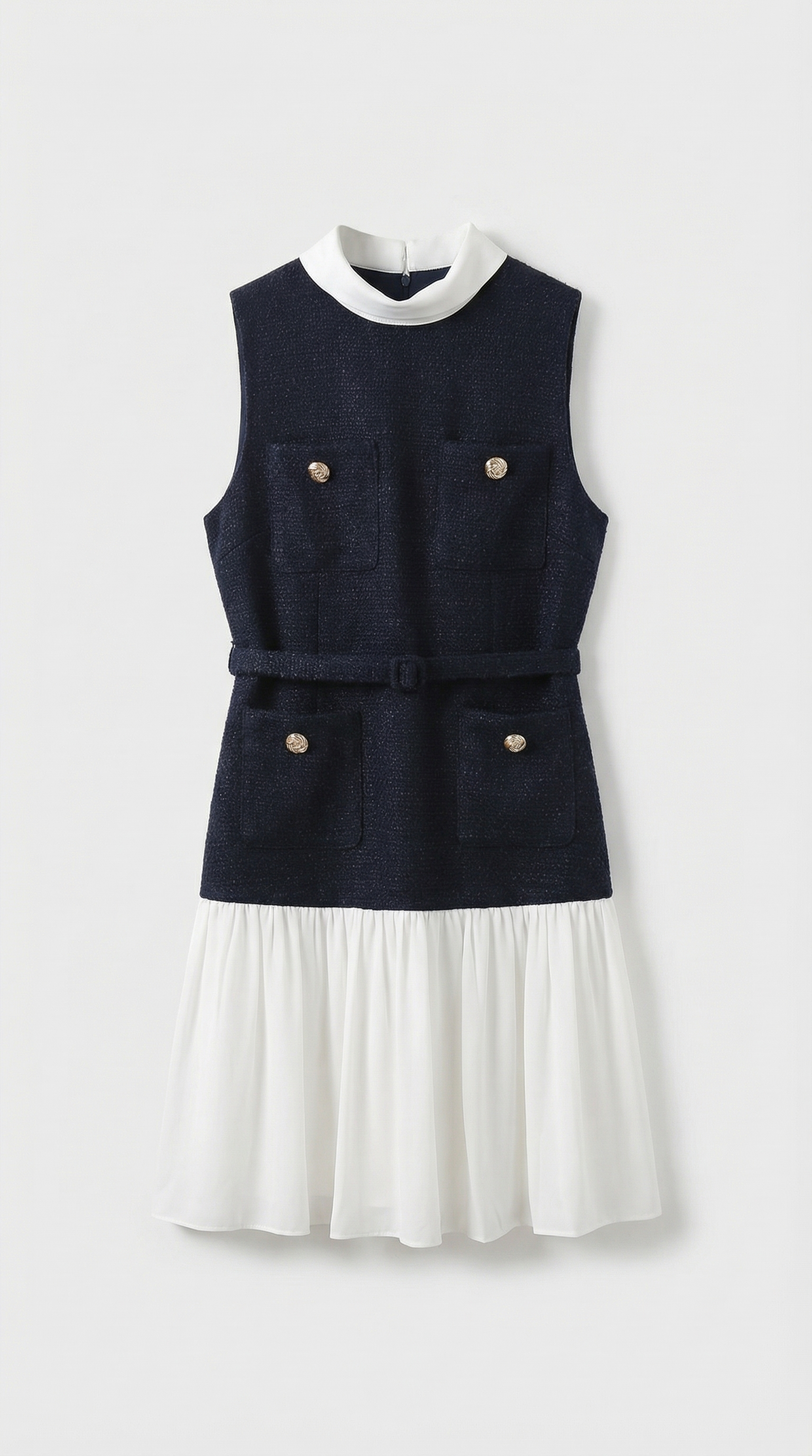 Bora - Belted Tweed & Pleated Chiffon Dress