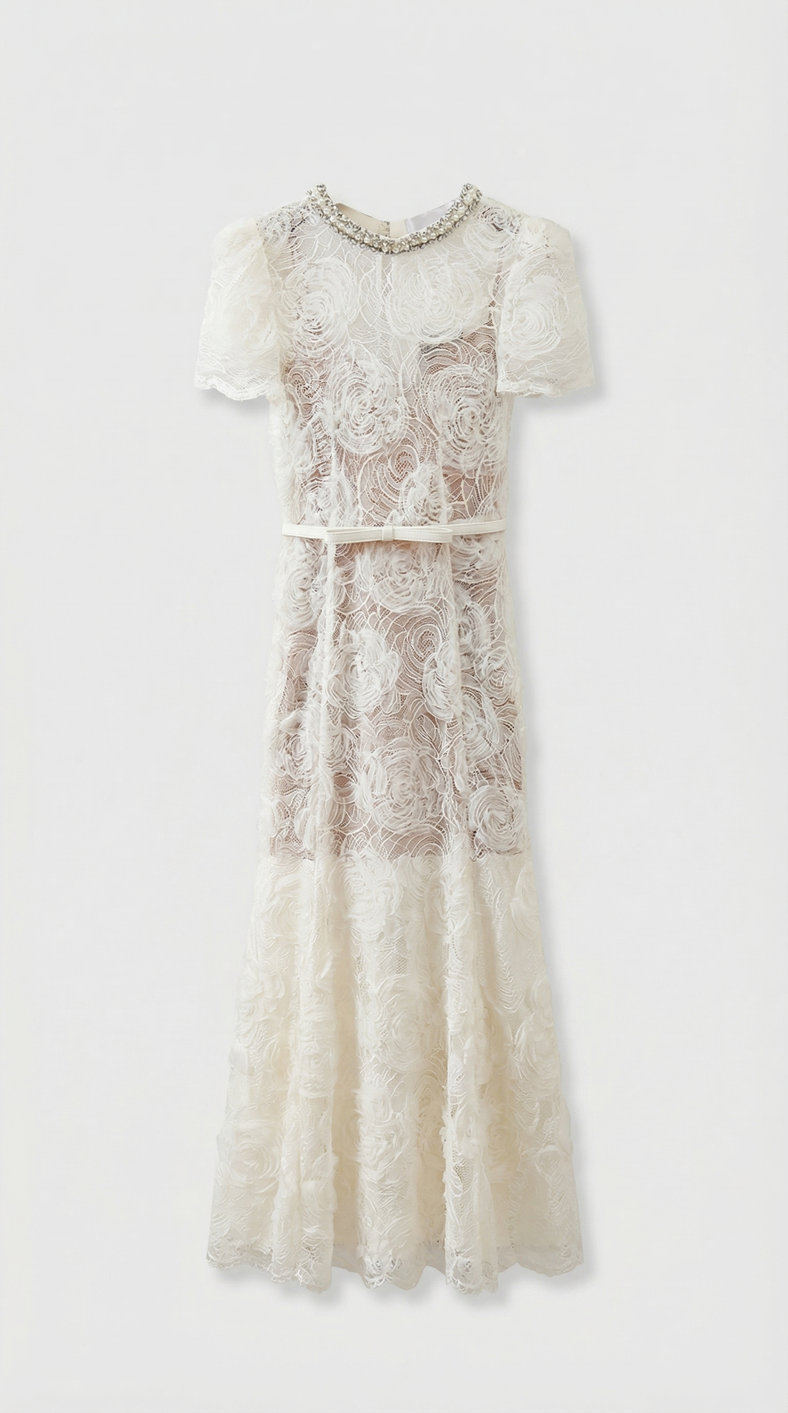 Tula - Rose Lace Maxi Dress with Crystal Neckline