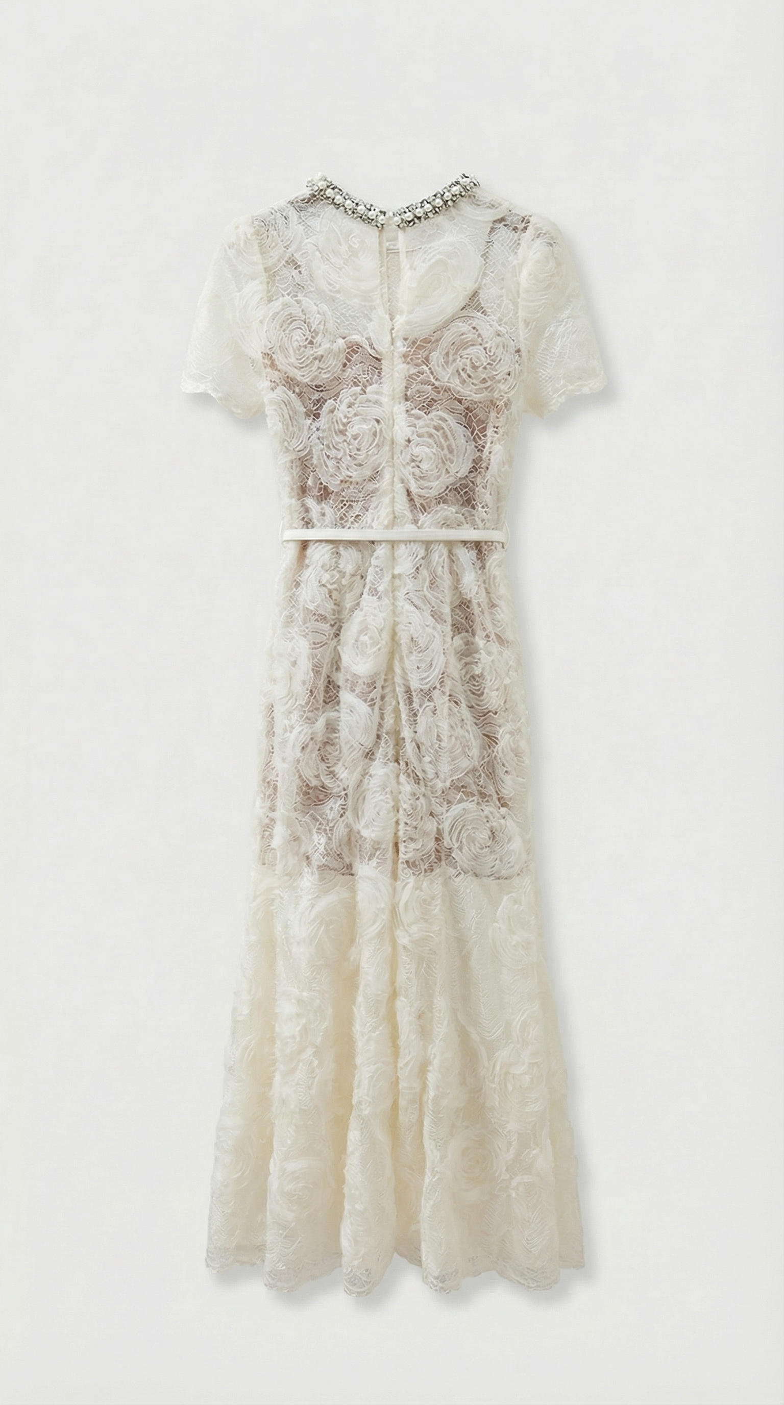 Tula - Rose Lace Maxi Dress with Crystal Neckline