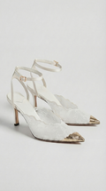 Kiva - Lace Embroidery Metal Pointed Heels White