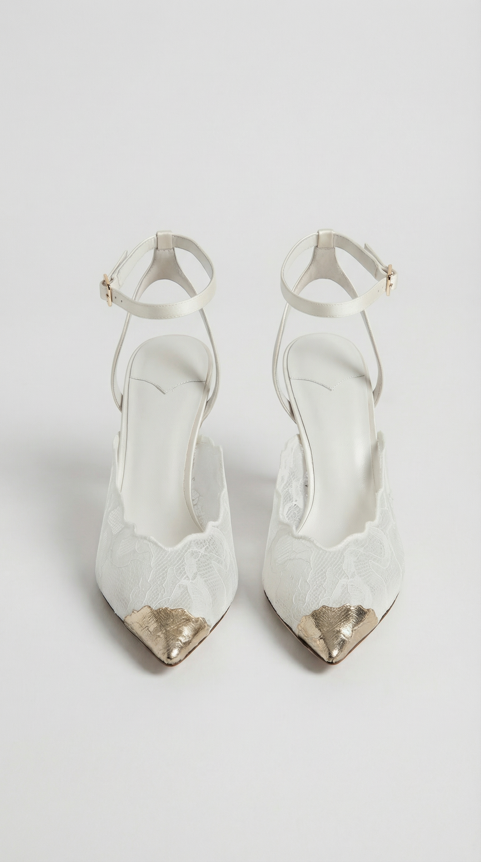 Kiva - Lace Embroidery Metal Pointed Heels White