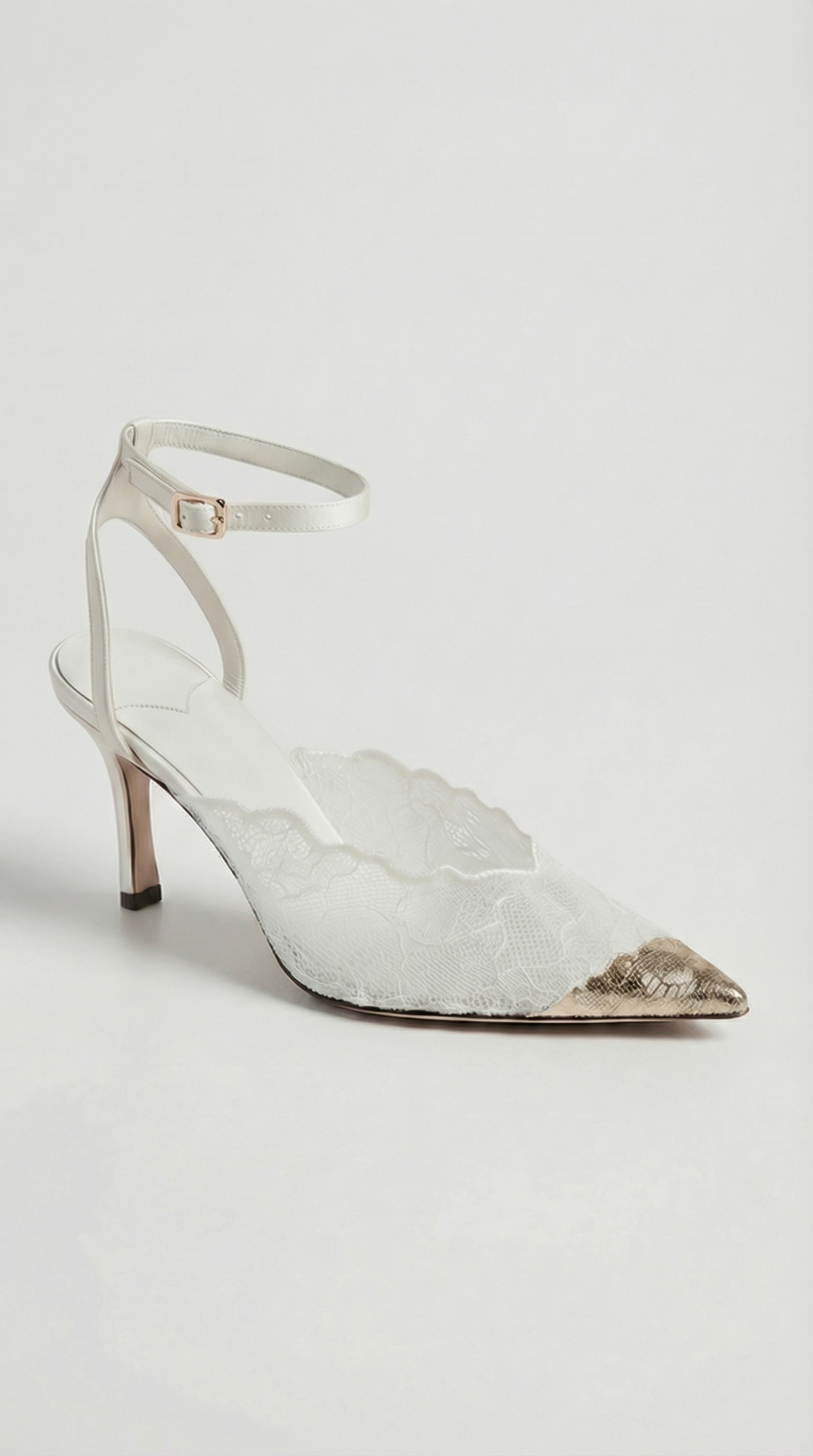 Kiva - Lace Embroidery Metal Pointed Heels White