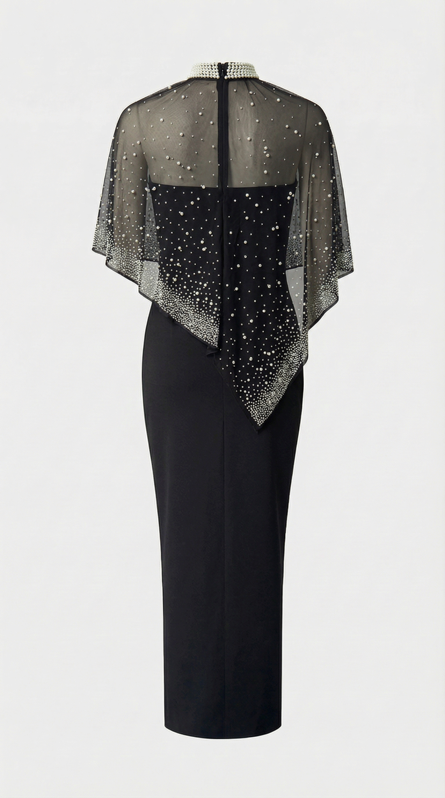 Kami - Pearl-Embellished Cape Maxi Dress