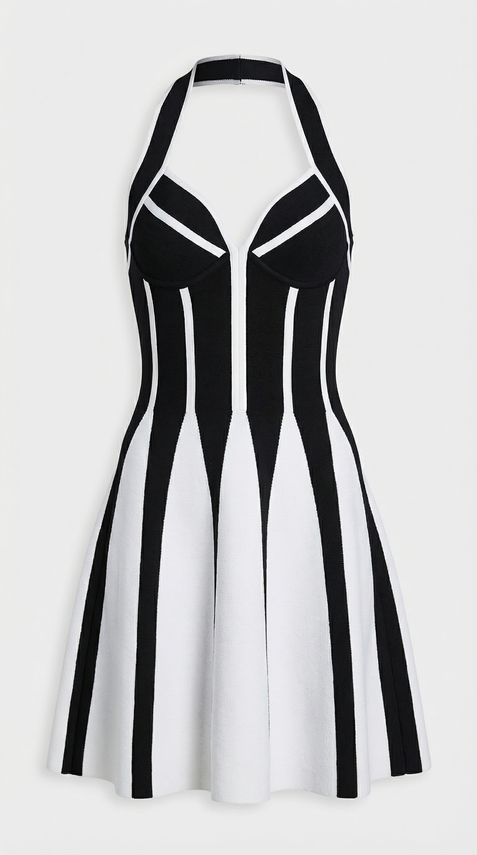 Xevra - Graphic Monochrome Halter Mini Dress