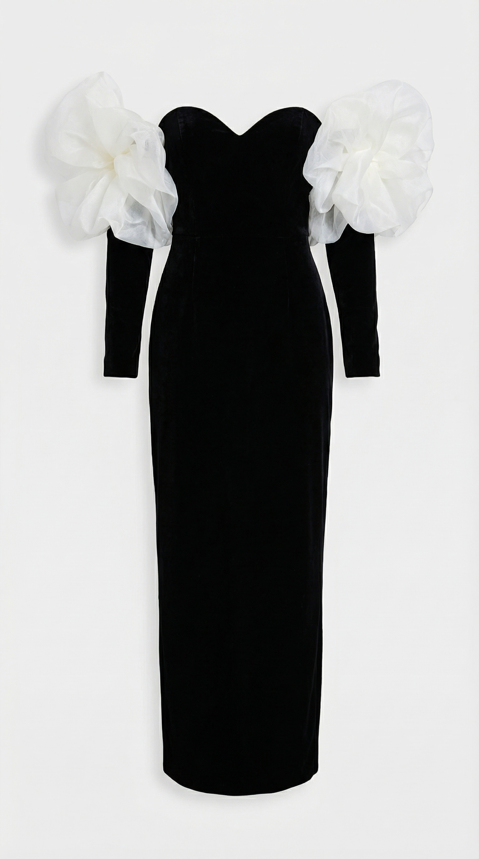 Druti - Puff-Sleeve Velvet Column Maxi Dress