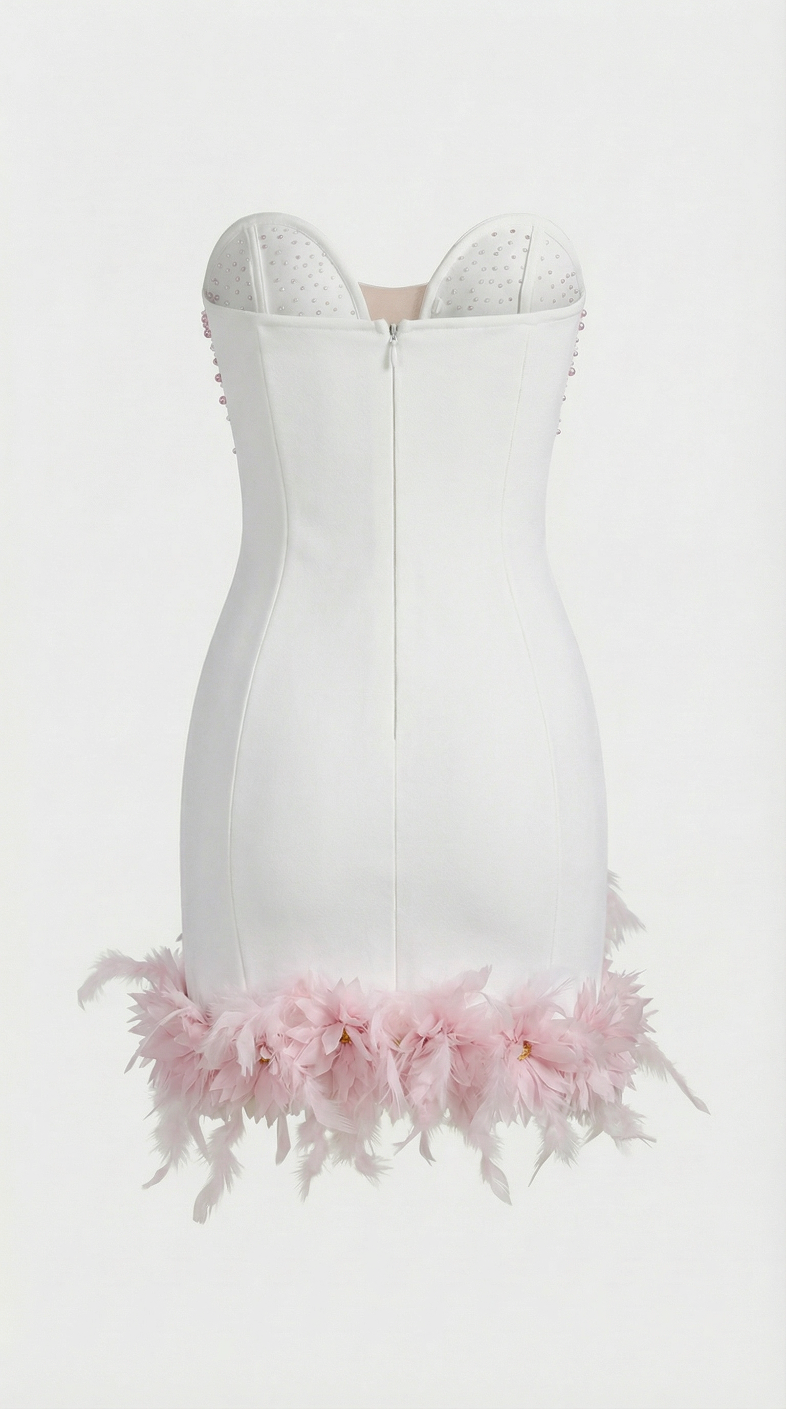 Bless - Pearl-Embellished Feather Hem Mini Dress