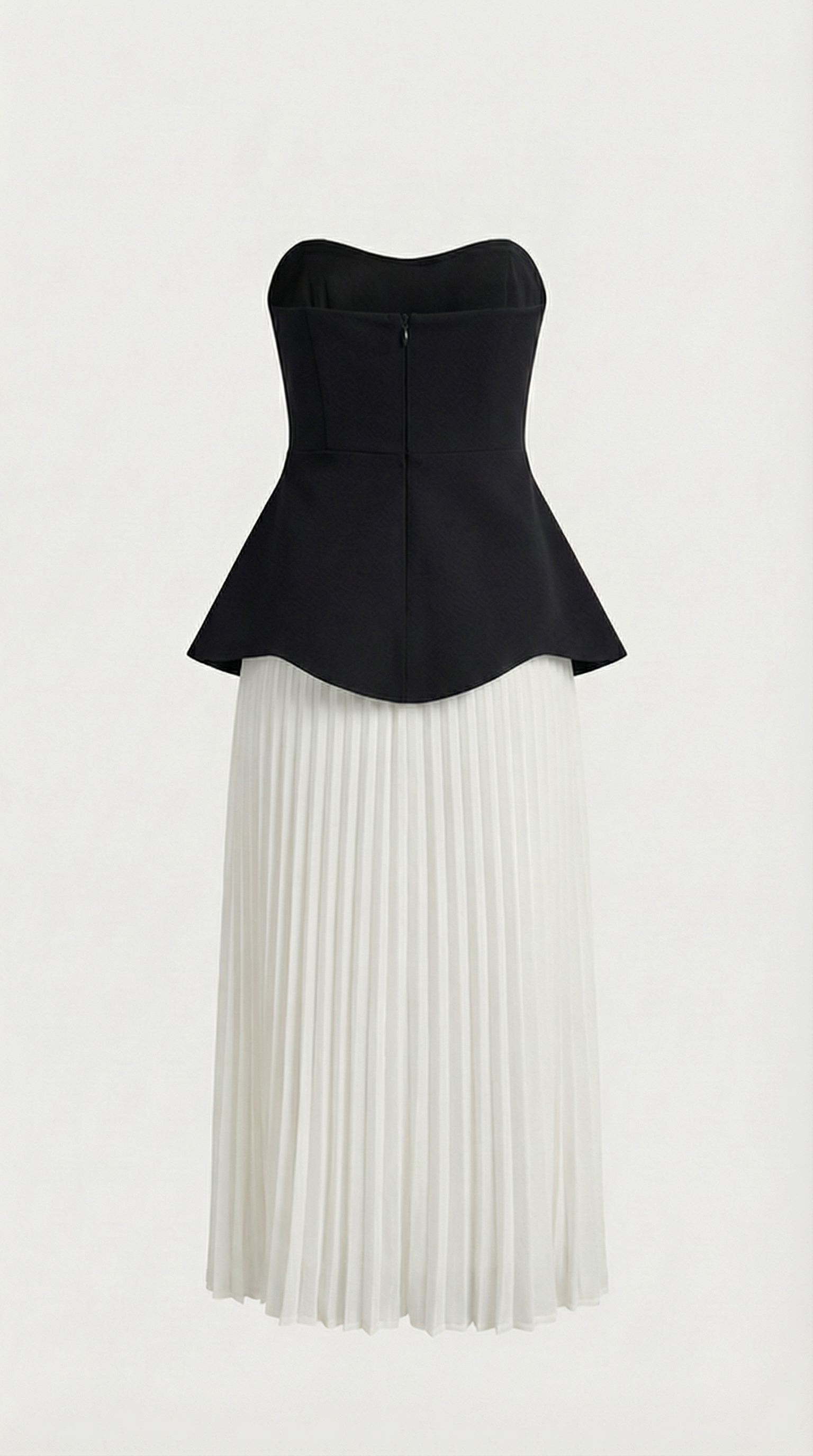 Oro - 3D Floral Peplum & Pleated Maxi Dress Black