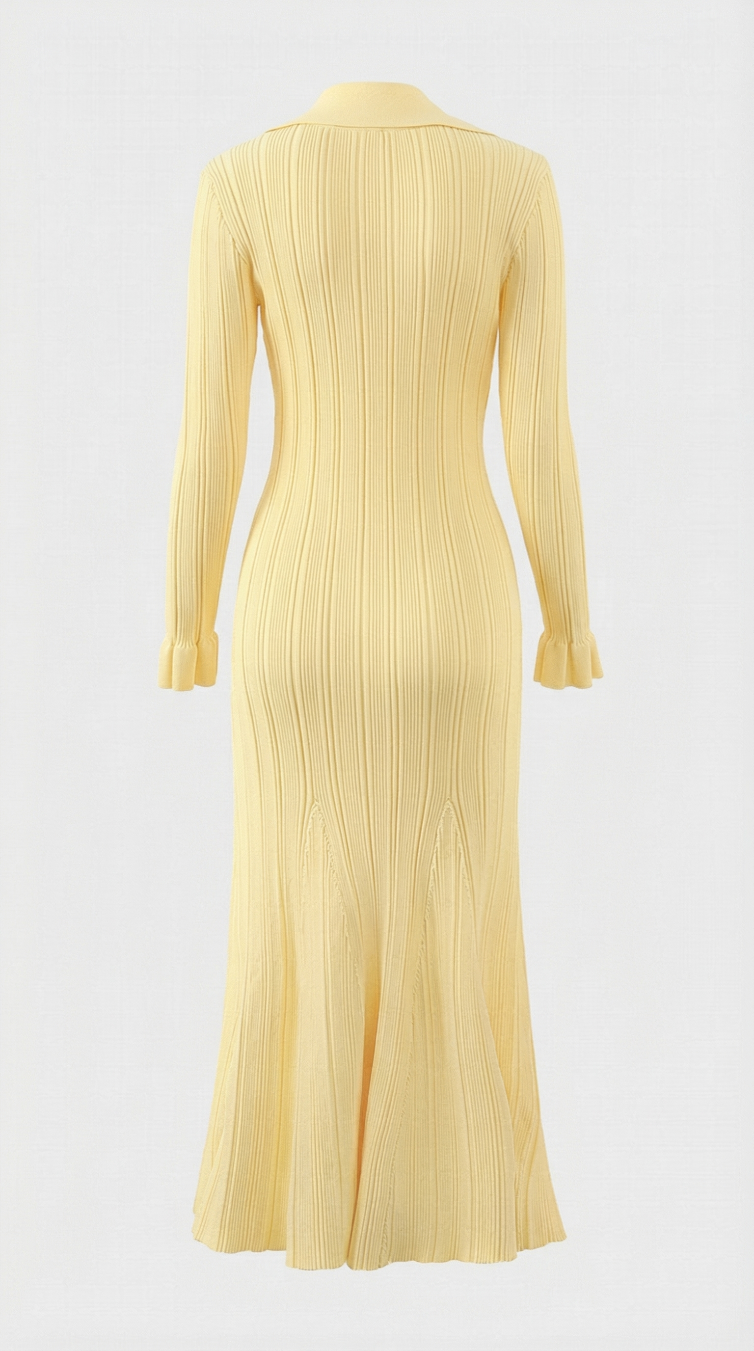 Kena - Ribbed Knit Button-Down Midi Dress Yellow
