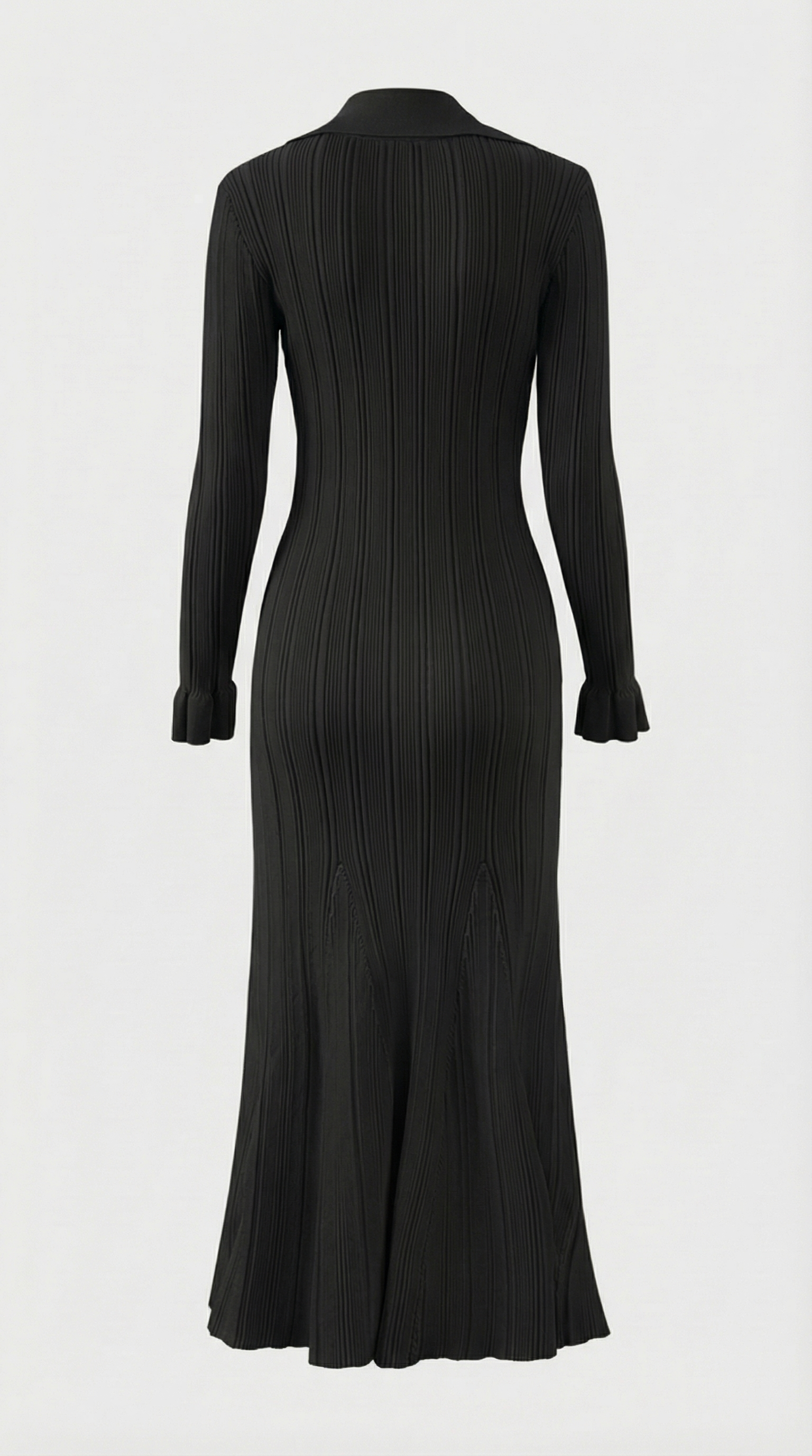 Kena - Ribbed Knit Button-Down Midi Dress Black