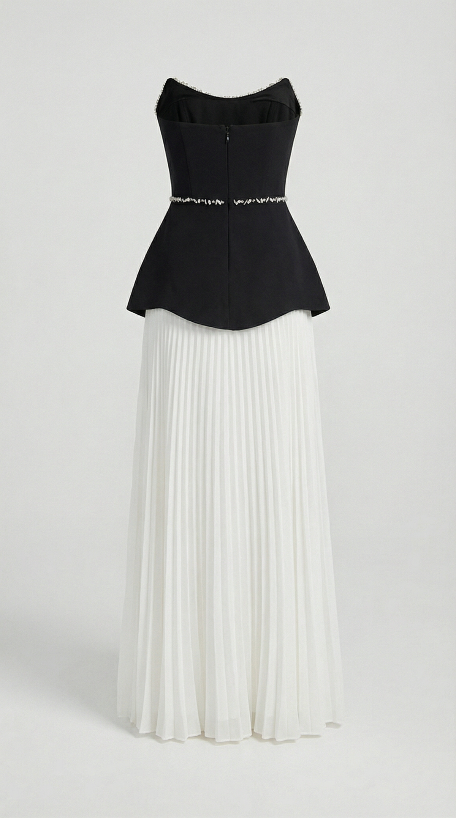 Bali - Pearl-Trimmed Peplum & Pleated Maxi Dress