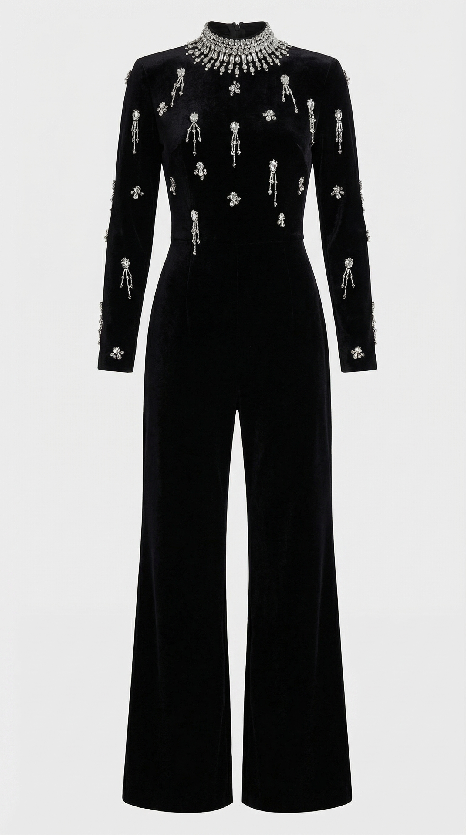 Zeri - Crystal-Embellished Velvet Wide-Leg Jumpsuit