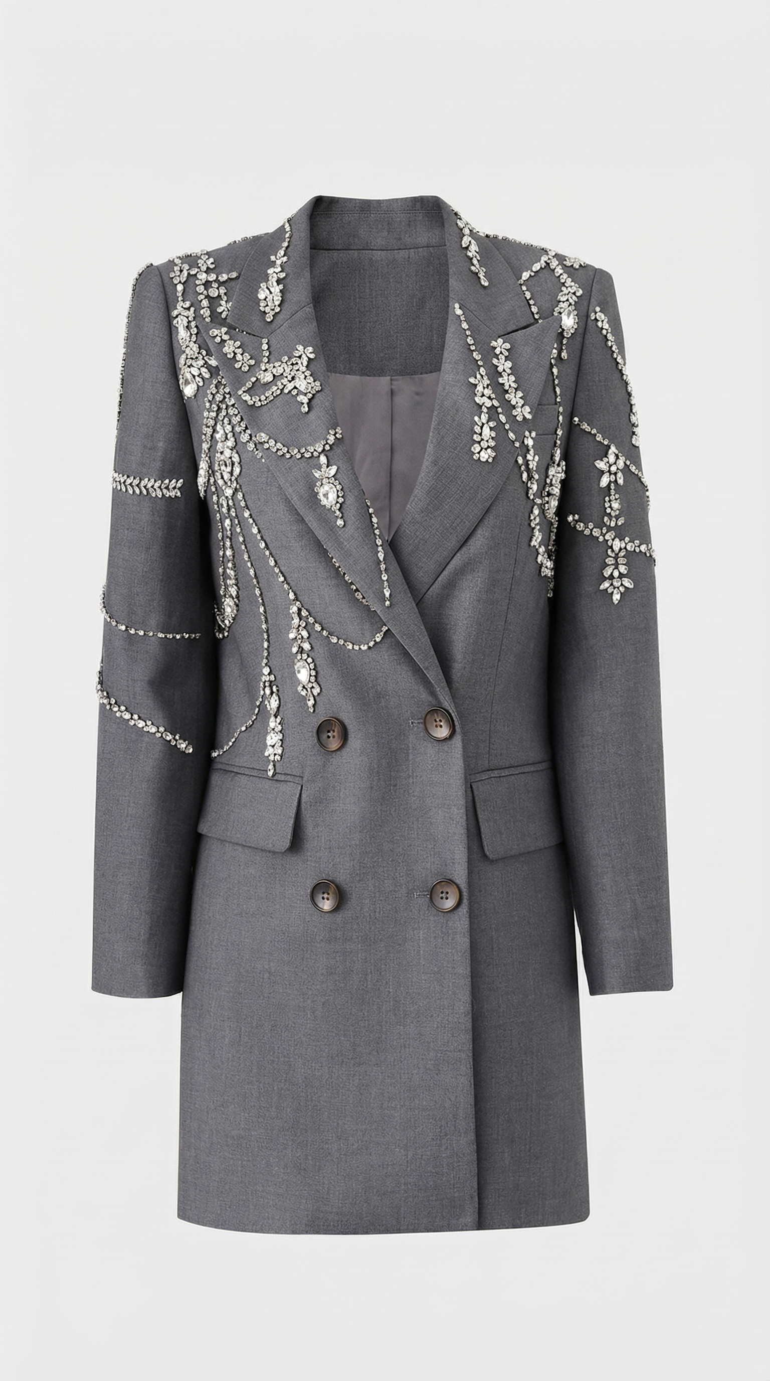 Veno - Crystal-Draped Double-Breasted Blazer Dress Grey