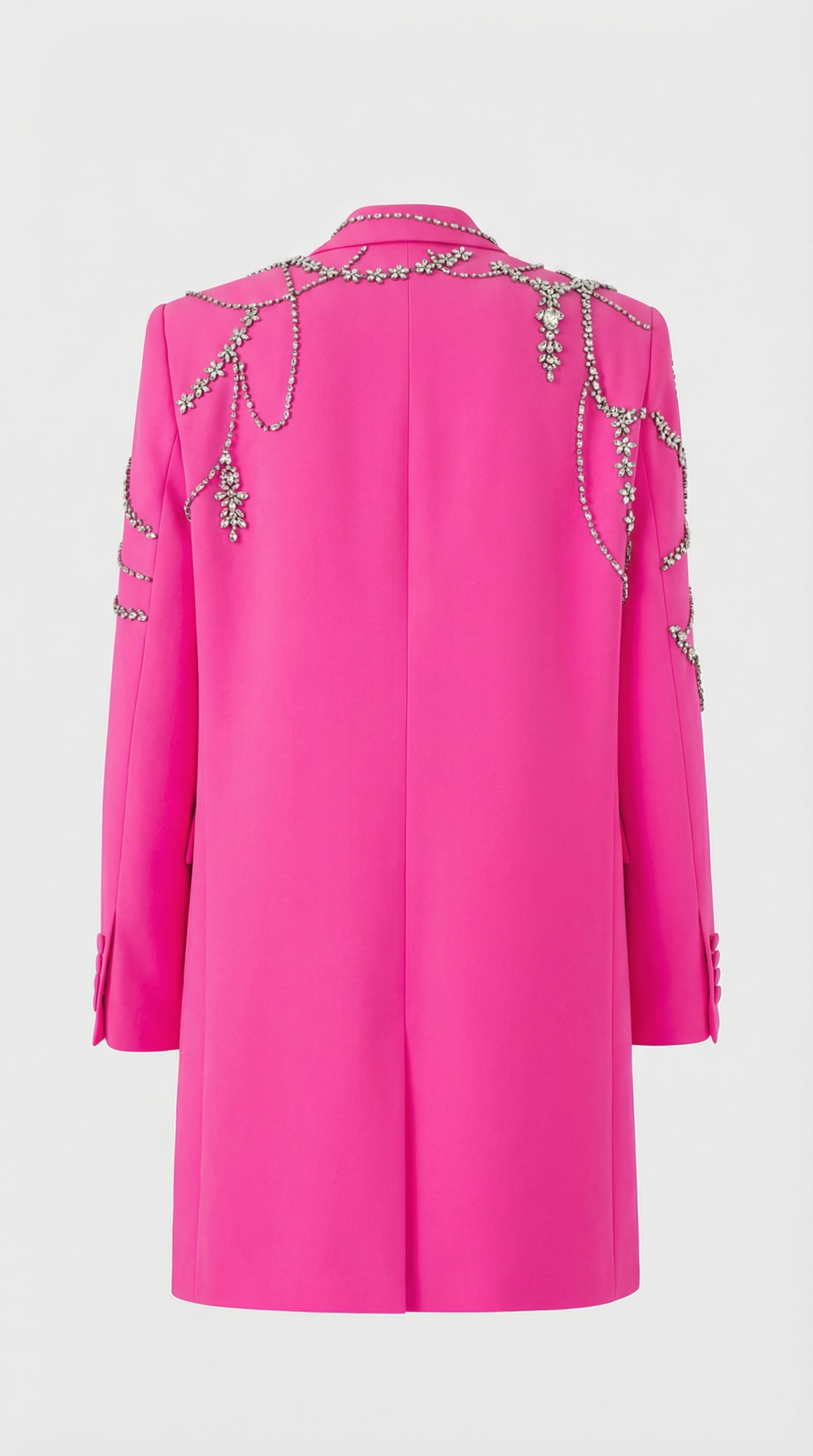 Veno - Crystal-Draped Double-Breasted Blazer Dress Pink