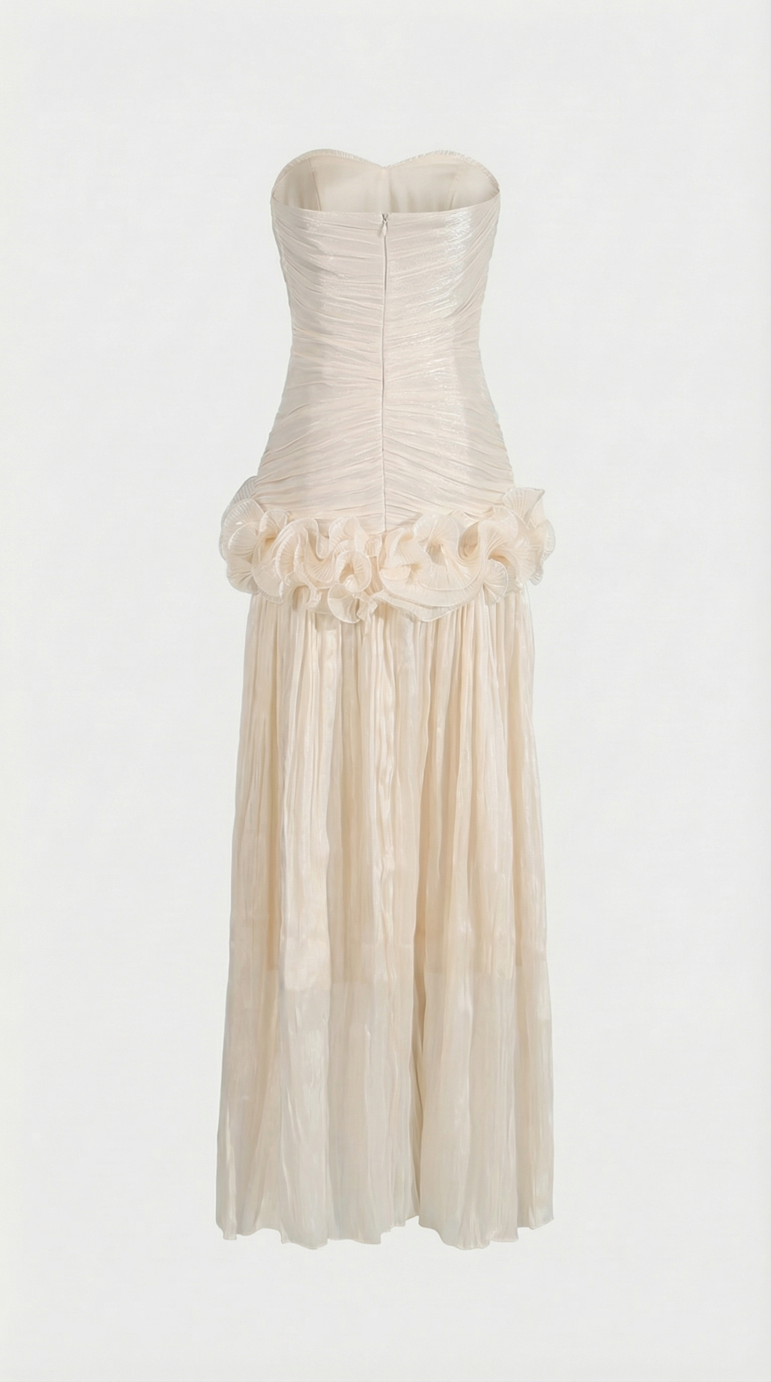 Miri - Metallic Pleated Strapless Maxi Dress Ivory