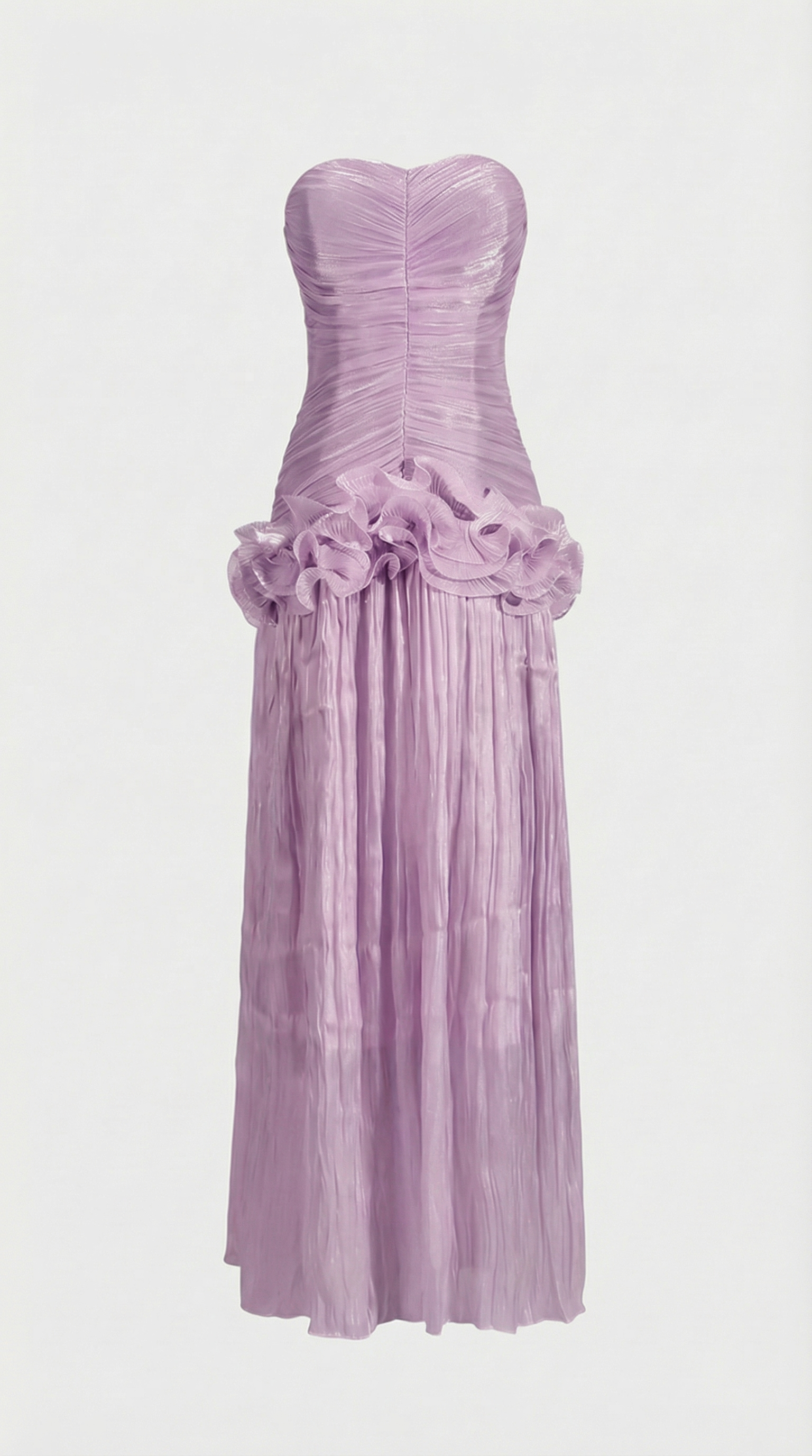 Miri - Metallic Pleated Strapless Maxi Dress Purple