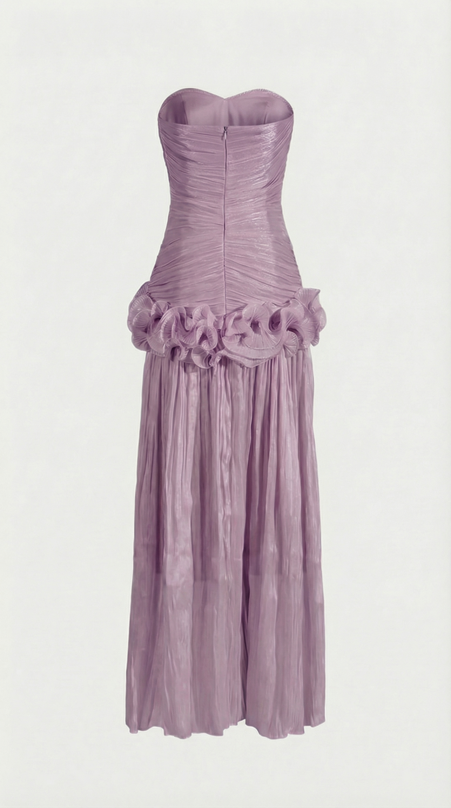 Miri - Metallic Pleated Strapless Maxi Dress Purple
