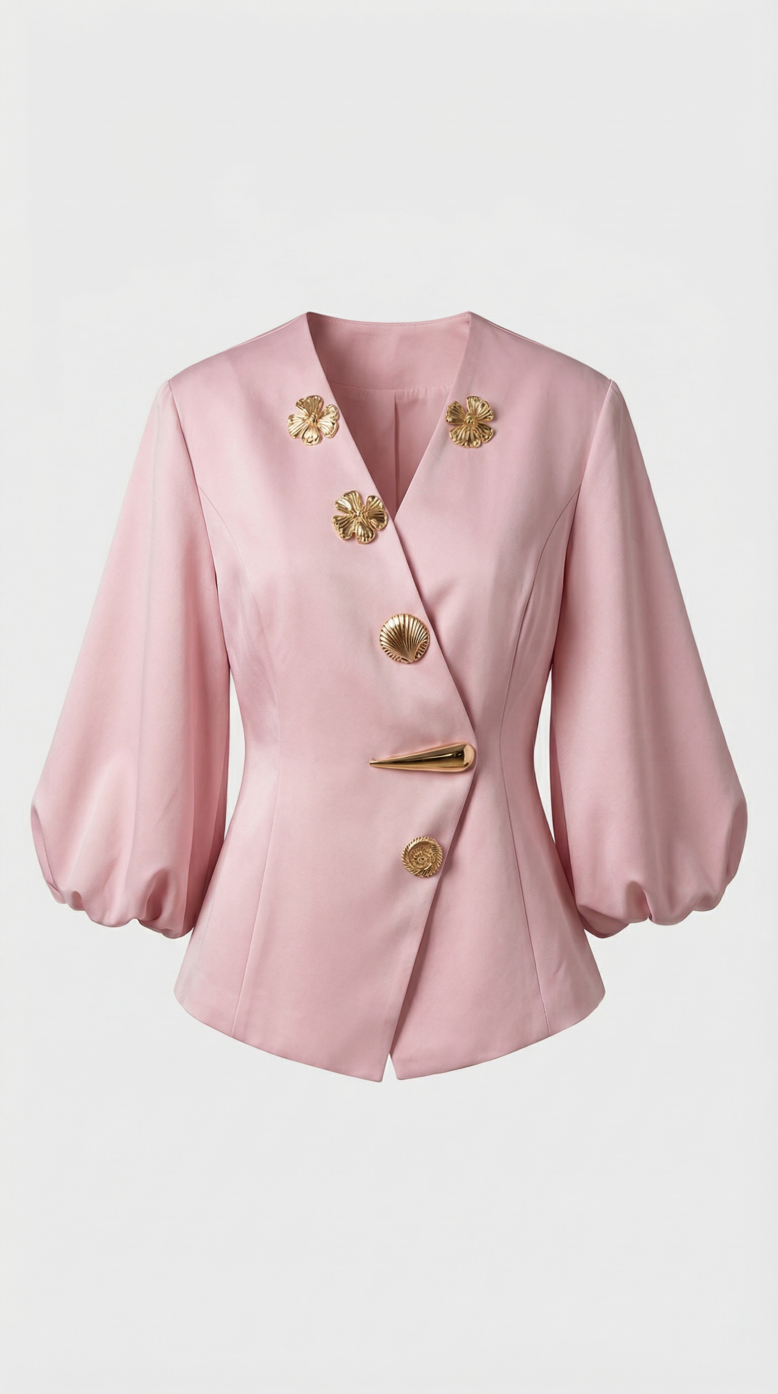 Keni - Metal-Button Puff-Sleeve Top Pink