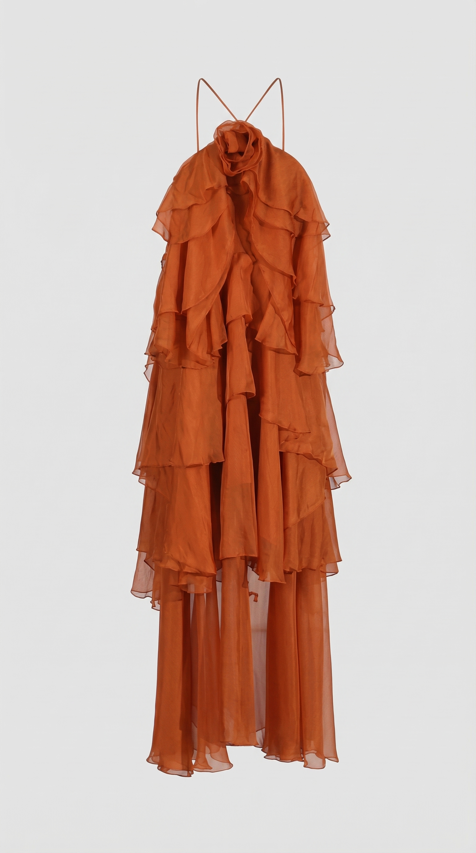 Zeli - Tiered Ruffle Halter Maxi Dress Orange