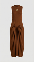 ALARA - VESTIDO MAXI DE MEDIOS MIXTOS CON DETALLE DE ABERTURA MARRÓN
