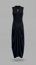 ALARA - VESTIDO MAXI DE MEDIOS MIXTOS CON DETALLE DE ABERTURA NEGRO