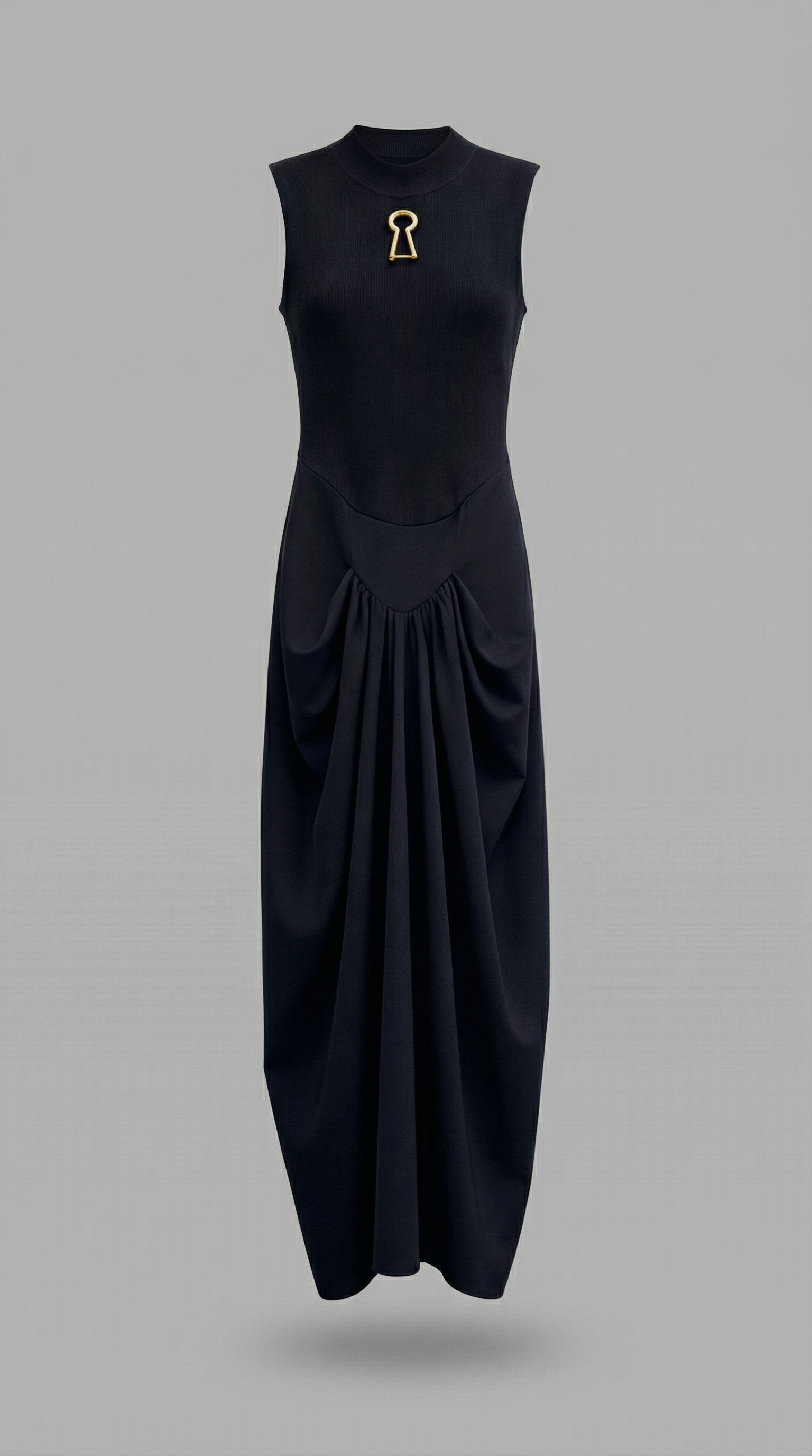Alara - Keyhole-Detail Mixed Media Maxi Dress Black