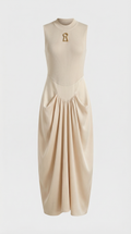 ALARA - VESTIDO MAXI DE MEDIOS MIXTOS CON DETALLE DE ABERTURA BEIGE