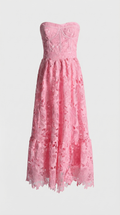 OLE - VESTIDO MAXI BUSTIER SIN TIRANTES DE ENCAJE GUIPUR ROSA