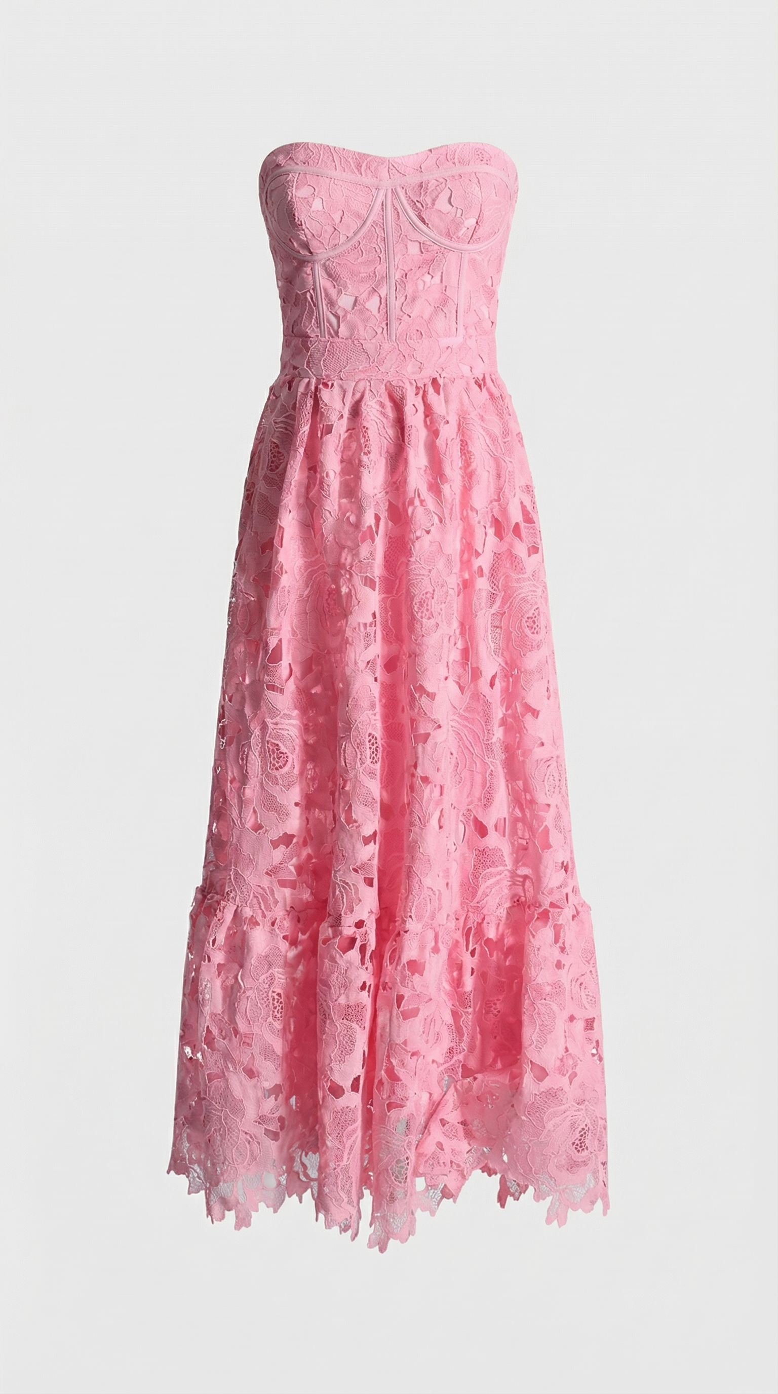 Ole - Strapless Guipure Lace Bustier Maxi Dress Pink