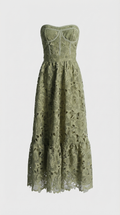 OLE - VESTIDO MAXI BUSTIER SIN TIRANTES DE ENCAJE GUIPUR VERDE