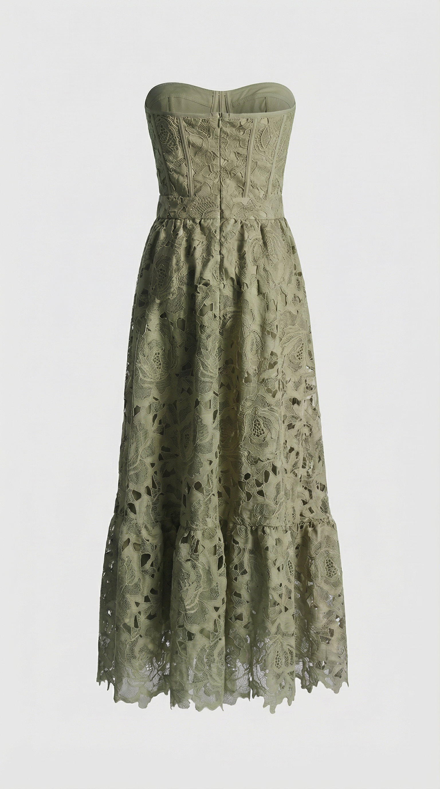 Ole - Strapless Guipure Lace Bustier Maxi Dress Green