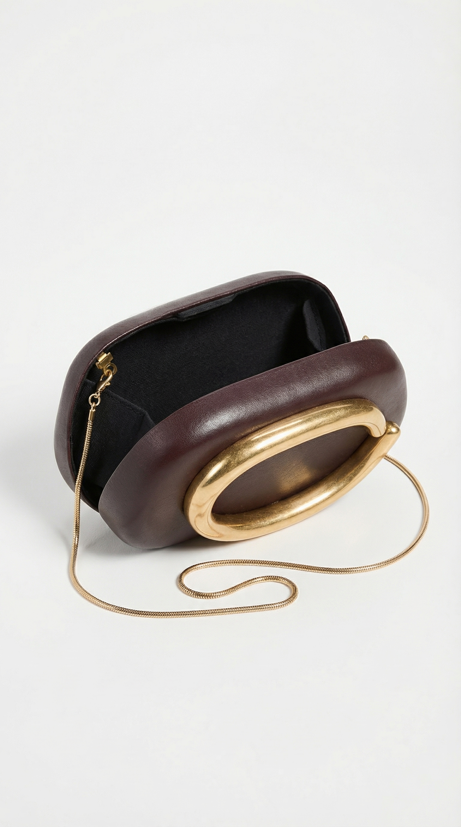 Sage - Sculptural Metal-Handle Crescent Clutch Brown
