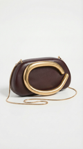 Sage - Sculptural Metal-Handle Crescent Clutch Brown