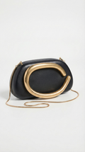 Sage - Sculptural Metal-Handle Crescent Clutch Black
