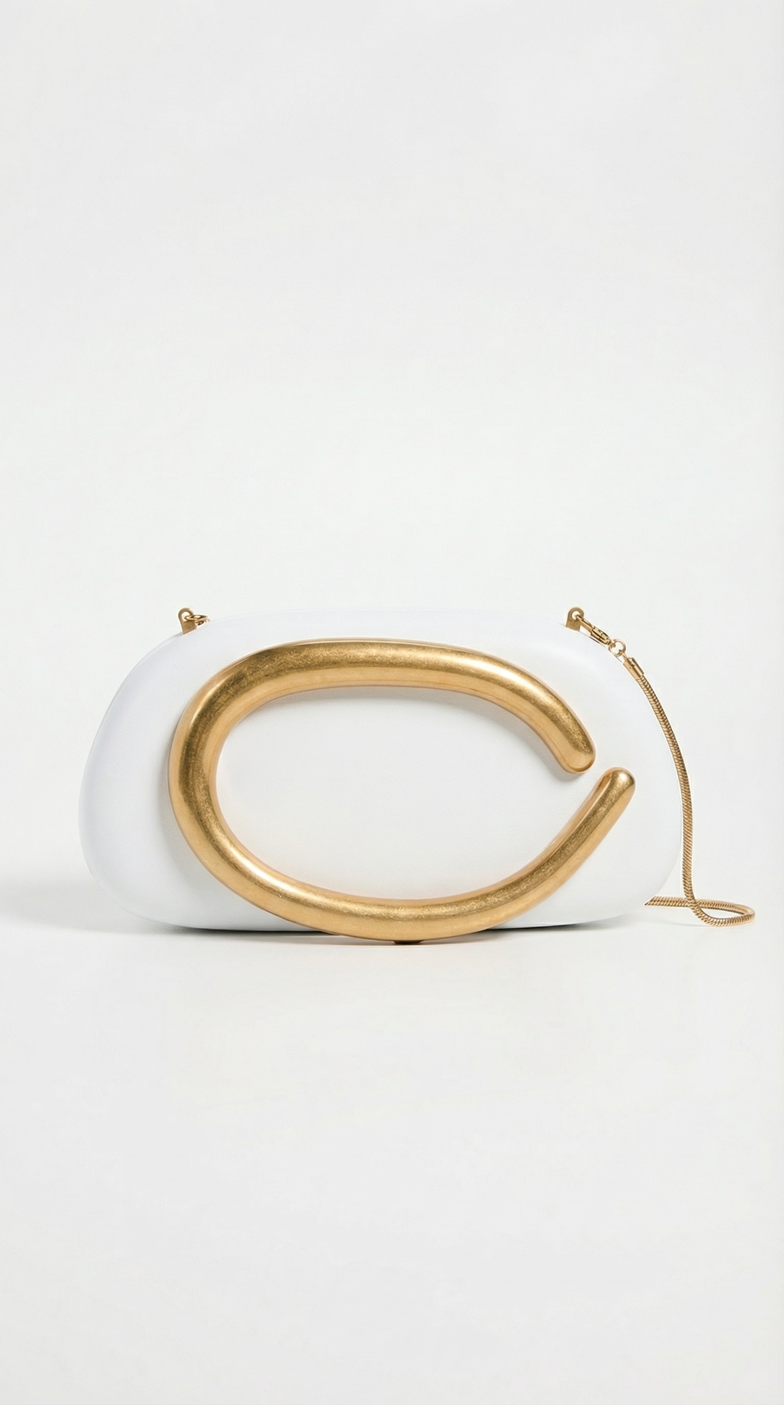 Sage - Sculptural Metal-Handle Crescent Clutch White