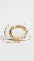 Sage - Sculptural Metal-Handle Crescent Clutch White
