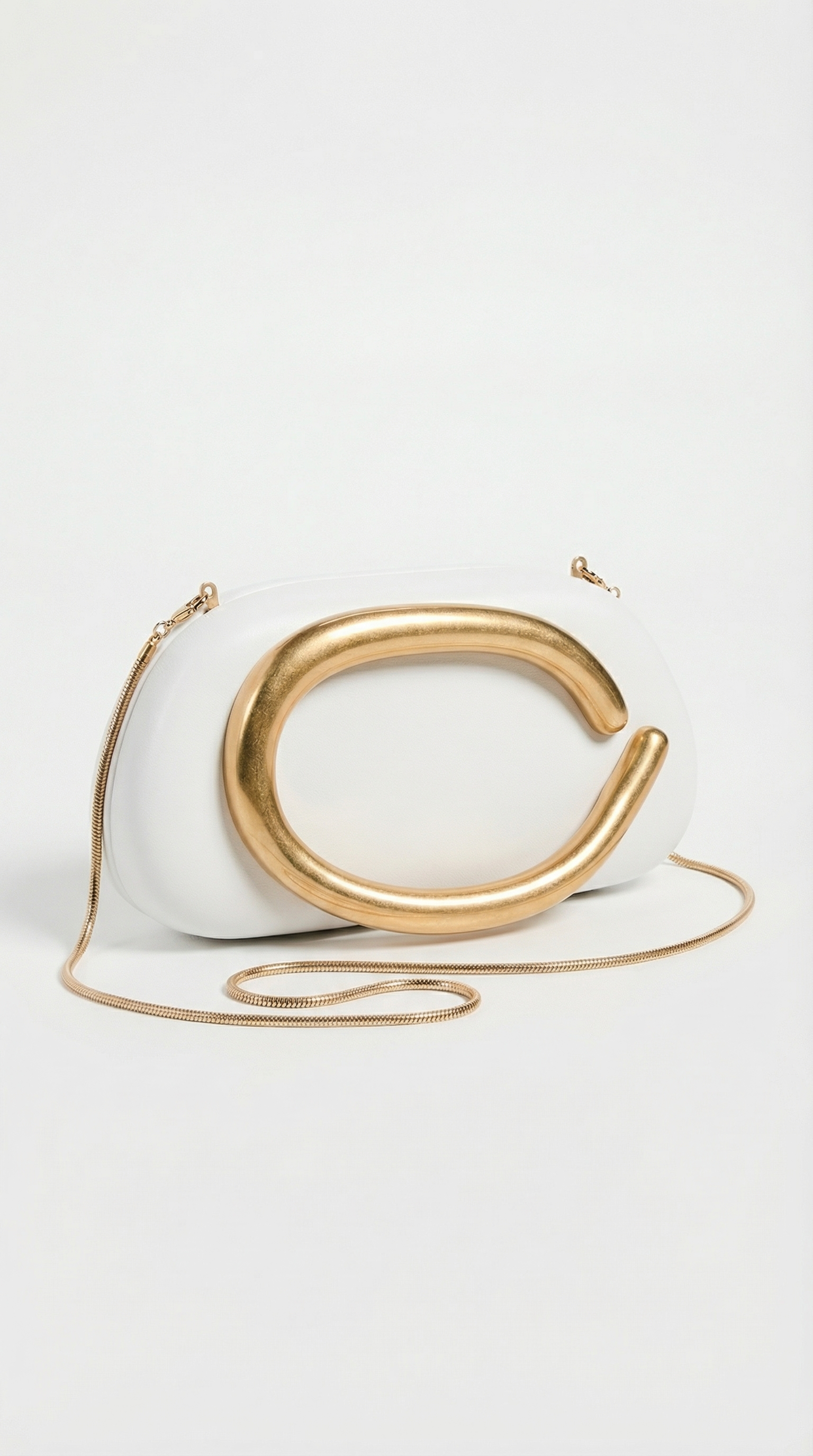Sage - Sculptural Metal-Handle Crescent Clutch White