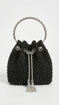 Esla - Pearl & Crystal-Embellished Drawstring Bucket Bag Black