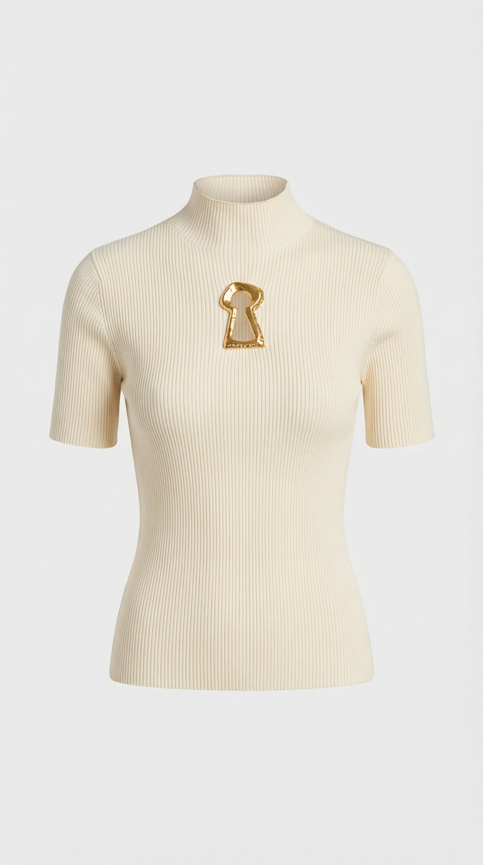 Solo - Keyhole-Detail Ribbed Knit Top Beige