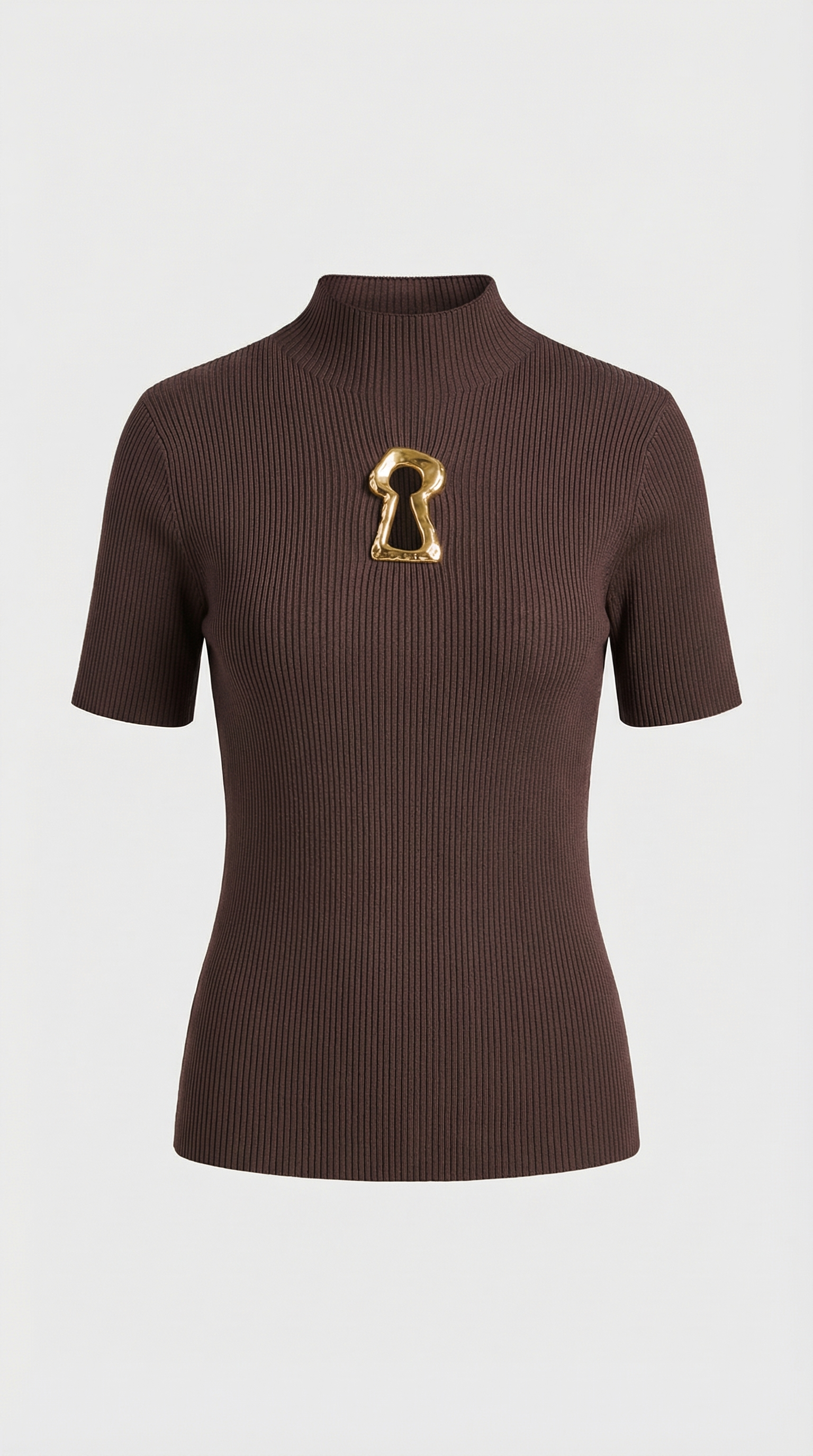 Solo - Keyhole-Detail Ribbed Knit Top Brown