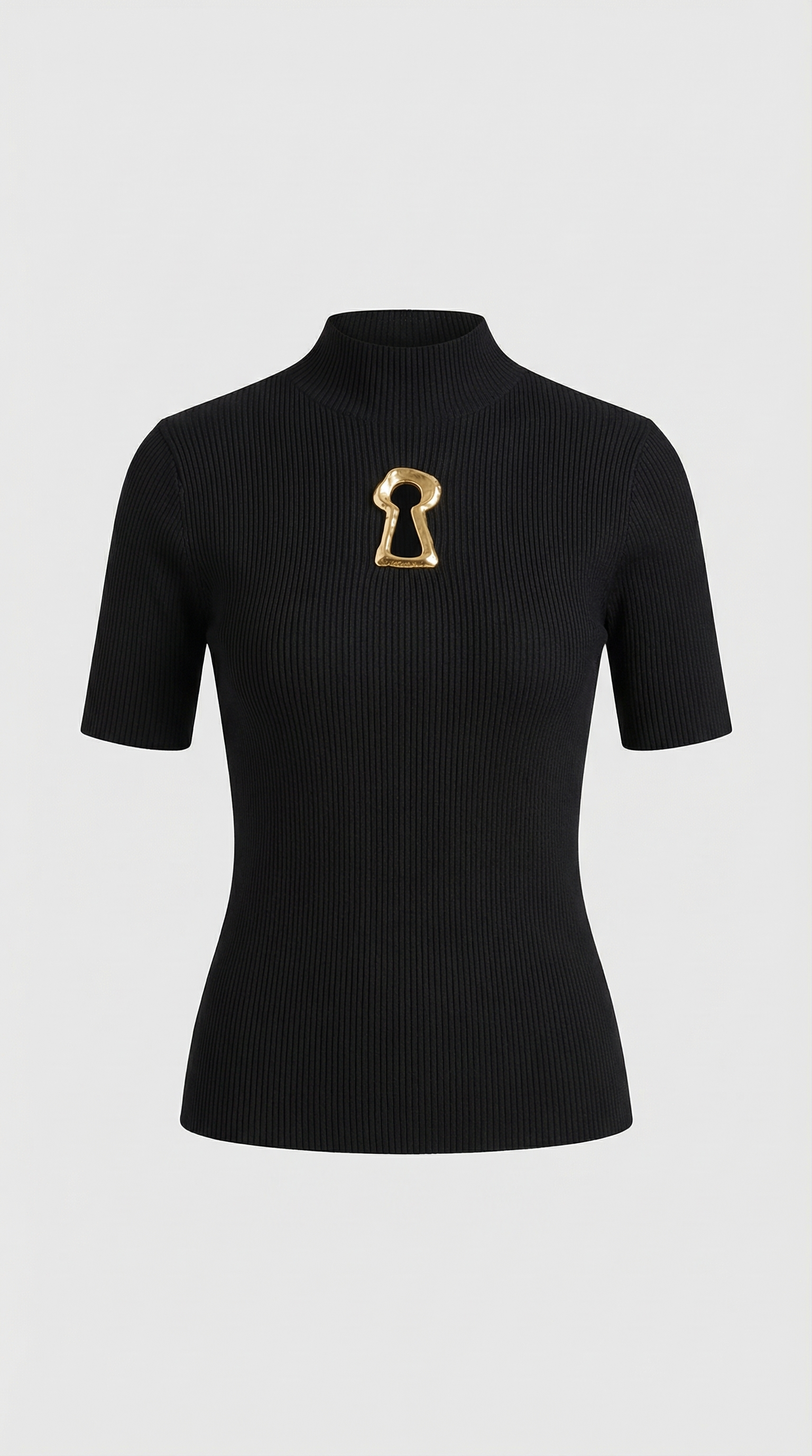 Solo - Keyhole-Detail Ribbed Knit Top Black