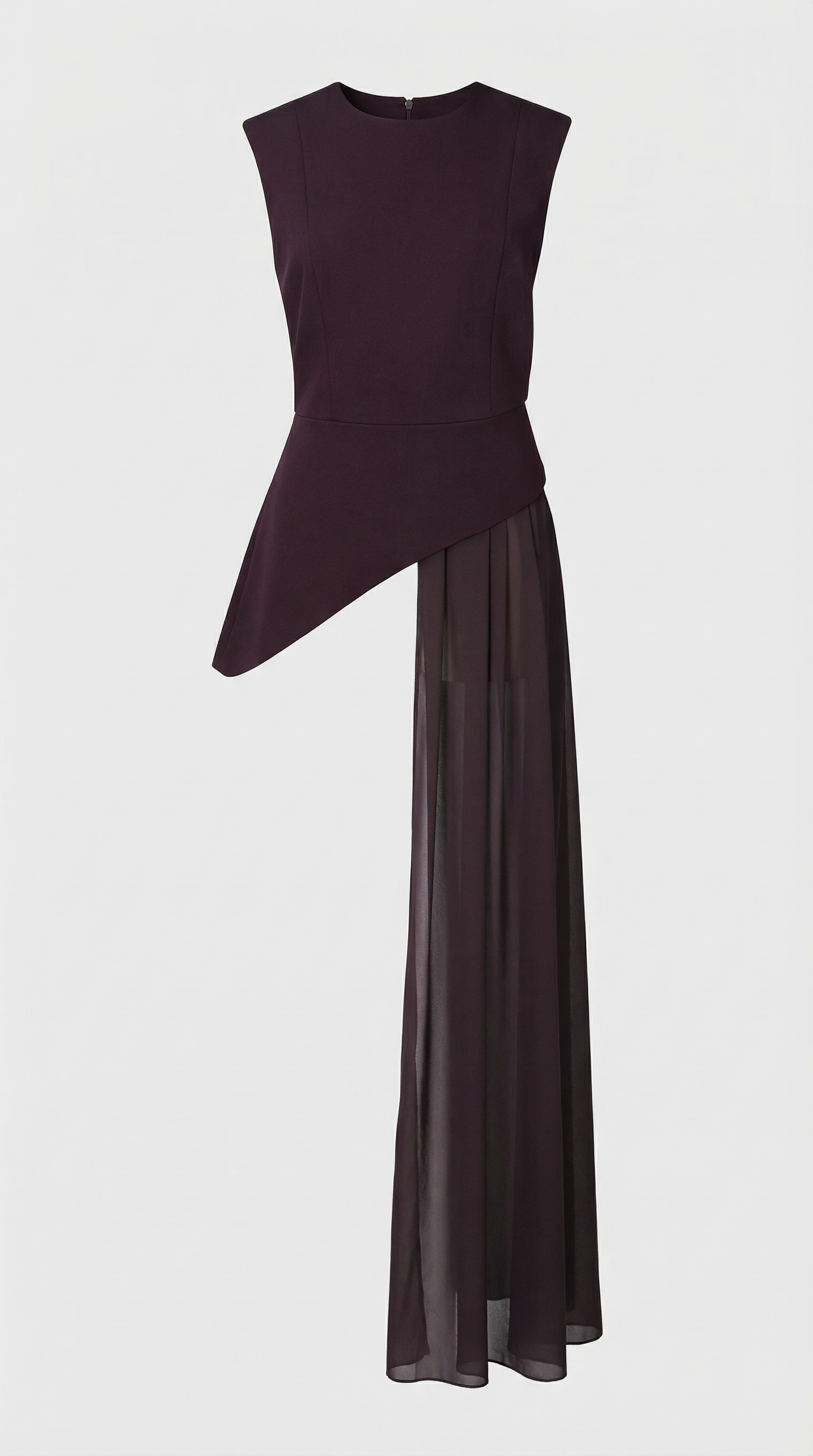 Mara - Asymmetrical Chiffon-Draped Peplum Top Burgundy