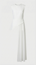 MARA - TOP PEPLUM ASIMÉTRICO CON DRAPEADO DE GASA BLANCO
