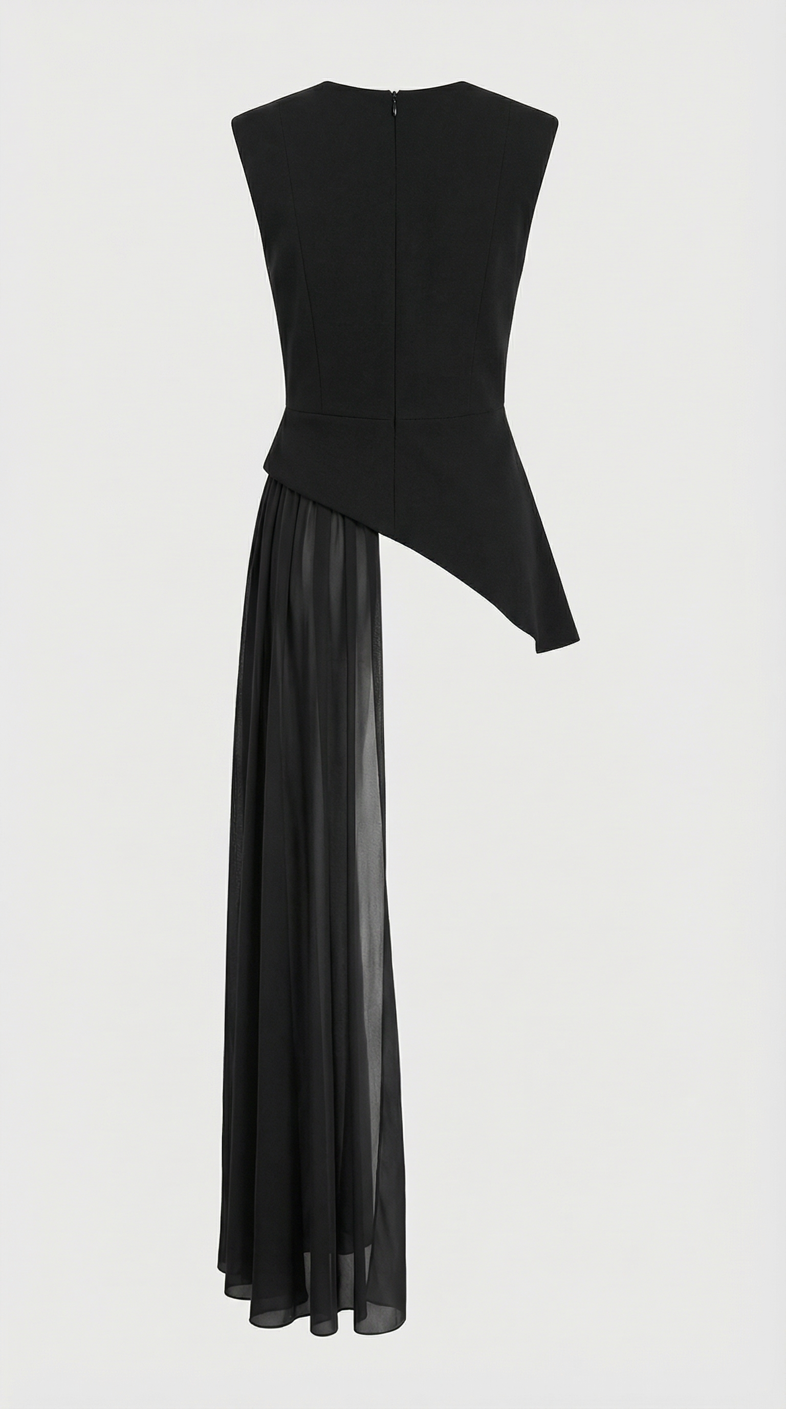 Mara - Asymmetrical Chiffon-Draped Peplum Top Black