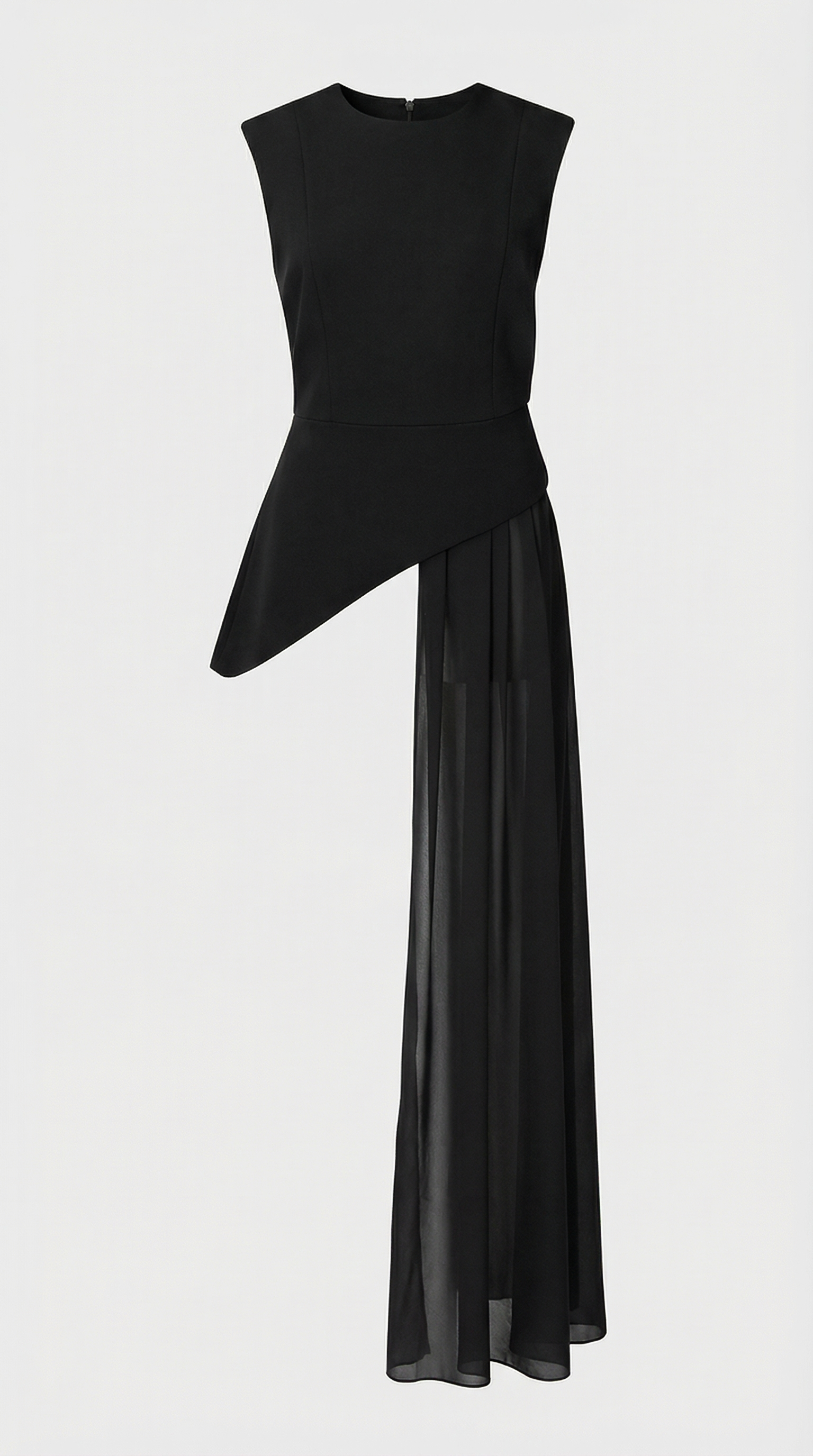 Mara - Asymmetrical Chiffon-Draped Peplum Top Black