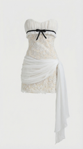 ANKORA - VESTIDO MINI BUSTIER DRAPEADO DE ENCAJE Y GASA