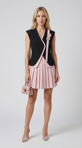 Kory - Asymmetric Vest & Pleated Skirt Set Pink