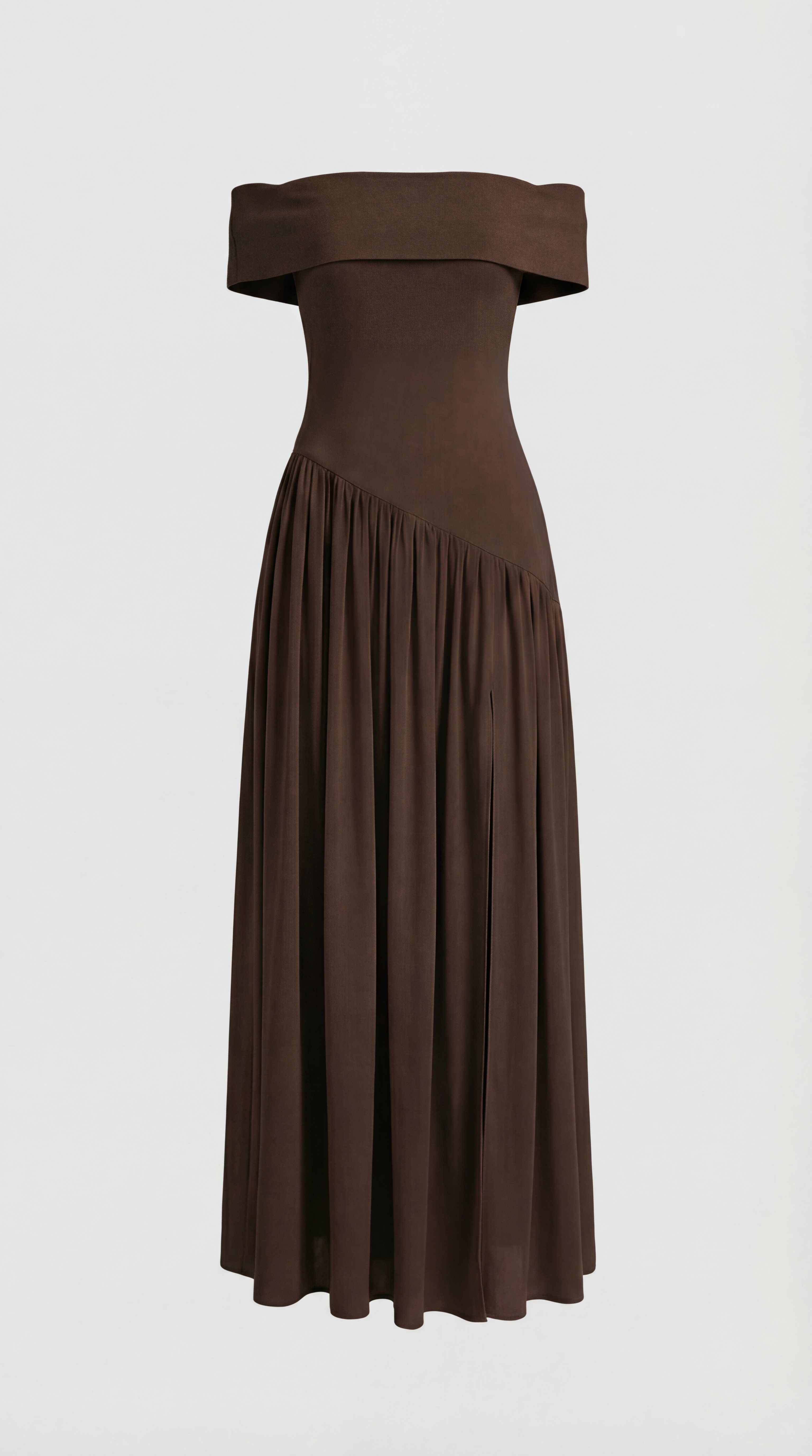 Fleur - Strapless Dress with Extravagant High Slit Brown
